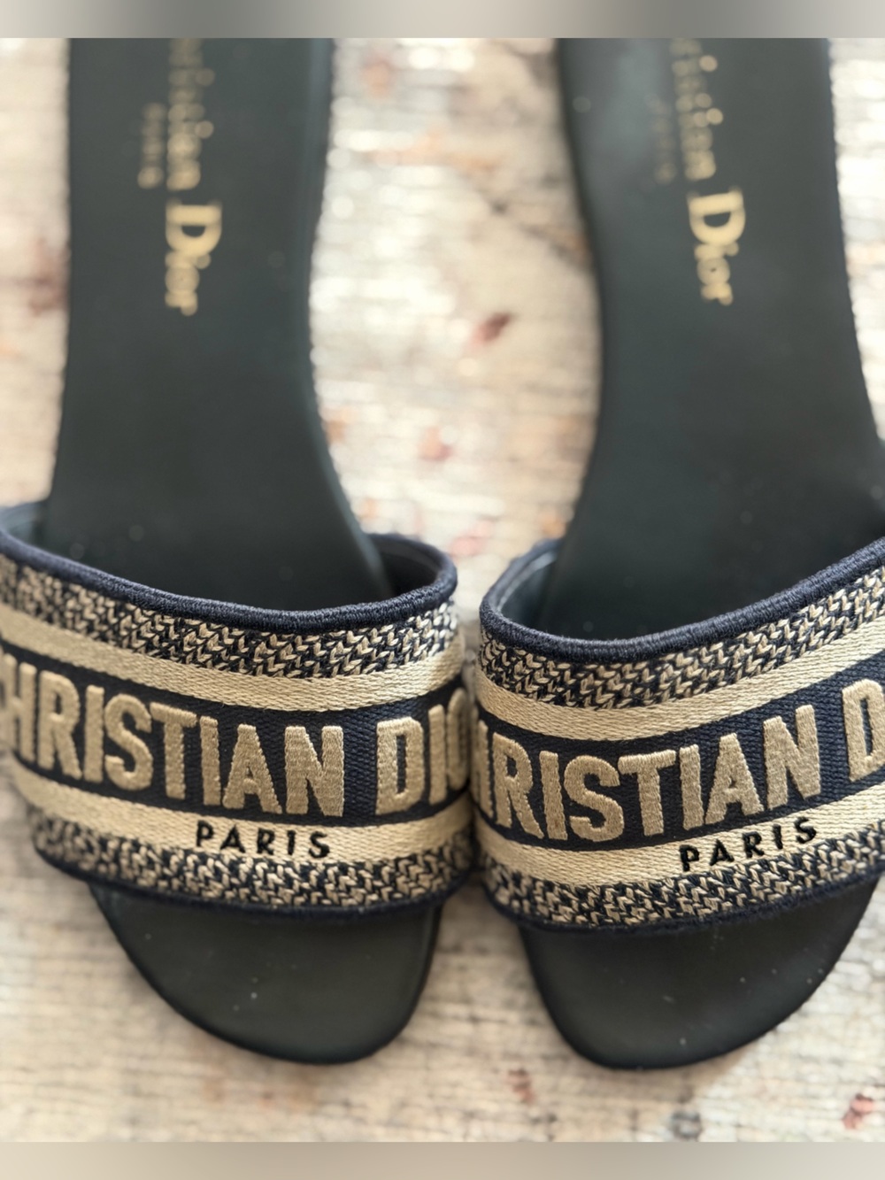 Dior Beige and Black Logo Slide Sandals